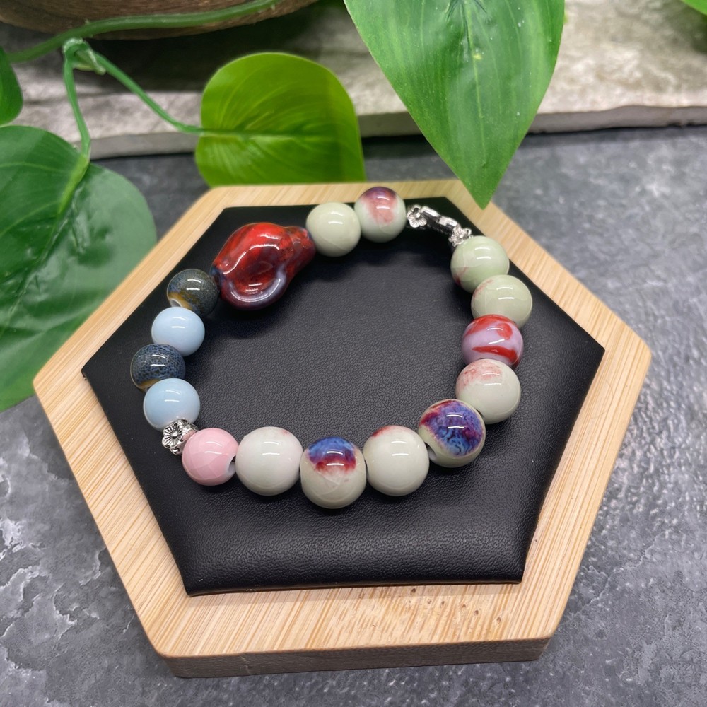 Handmade Ceramic Bead Beaded Stackable 6.25” Plus Stretch Bracelet New B528