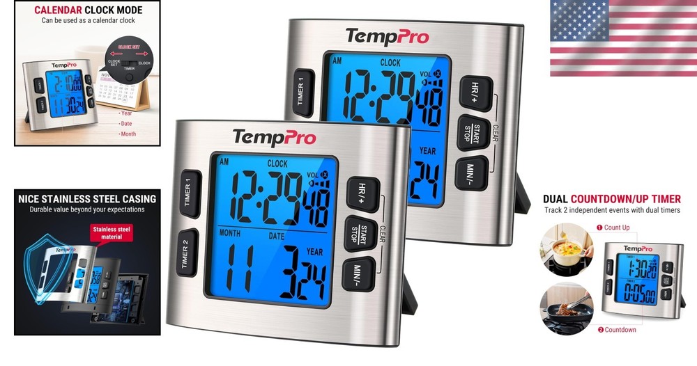 Adjustable Alarm Volume, LCD Backlit Display Timer Clock
