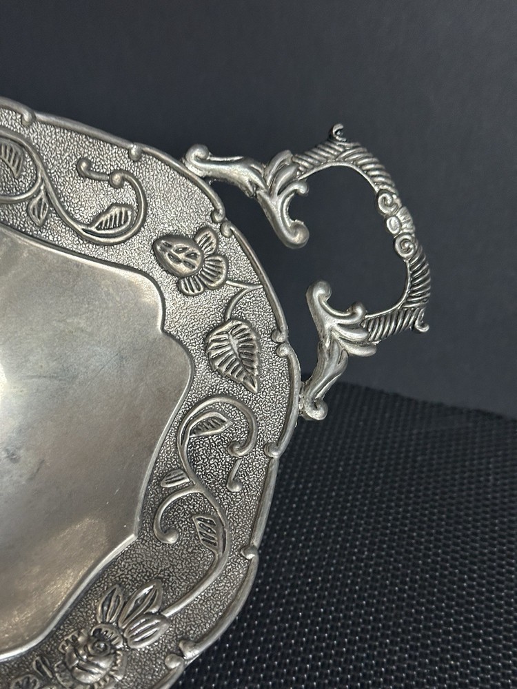 Vintage Studio Silversmiths Silver Plate Floral Footed Oblong Tray W/ Handle