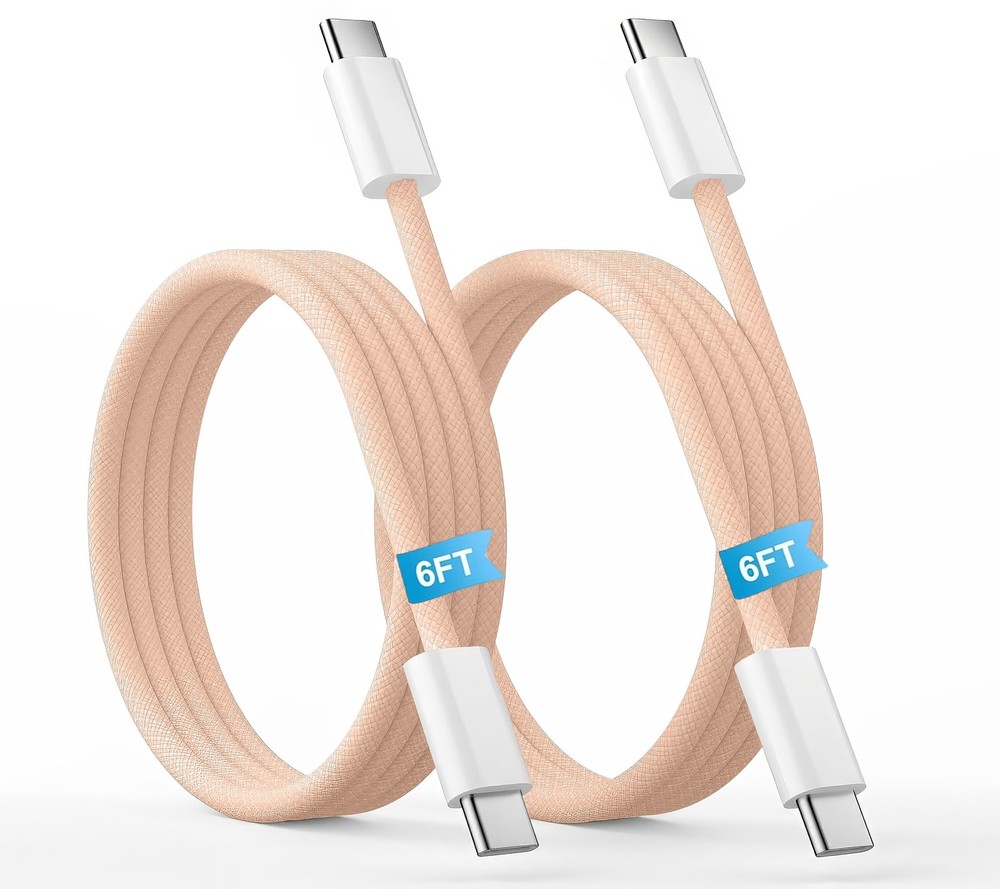 TOP-UP USB-C Fast Charging Cable — 2-Pack, 6.6 ft, 60W PD (Pink)