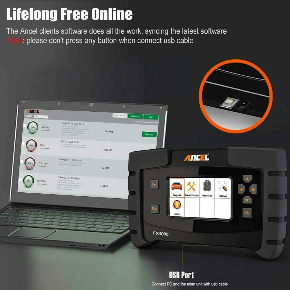 Ancel FX4000 OBD2 Full System Auto Diagnostic Tool Code Reader EPB ABS Scanner