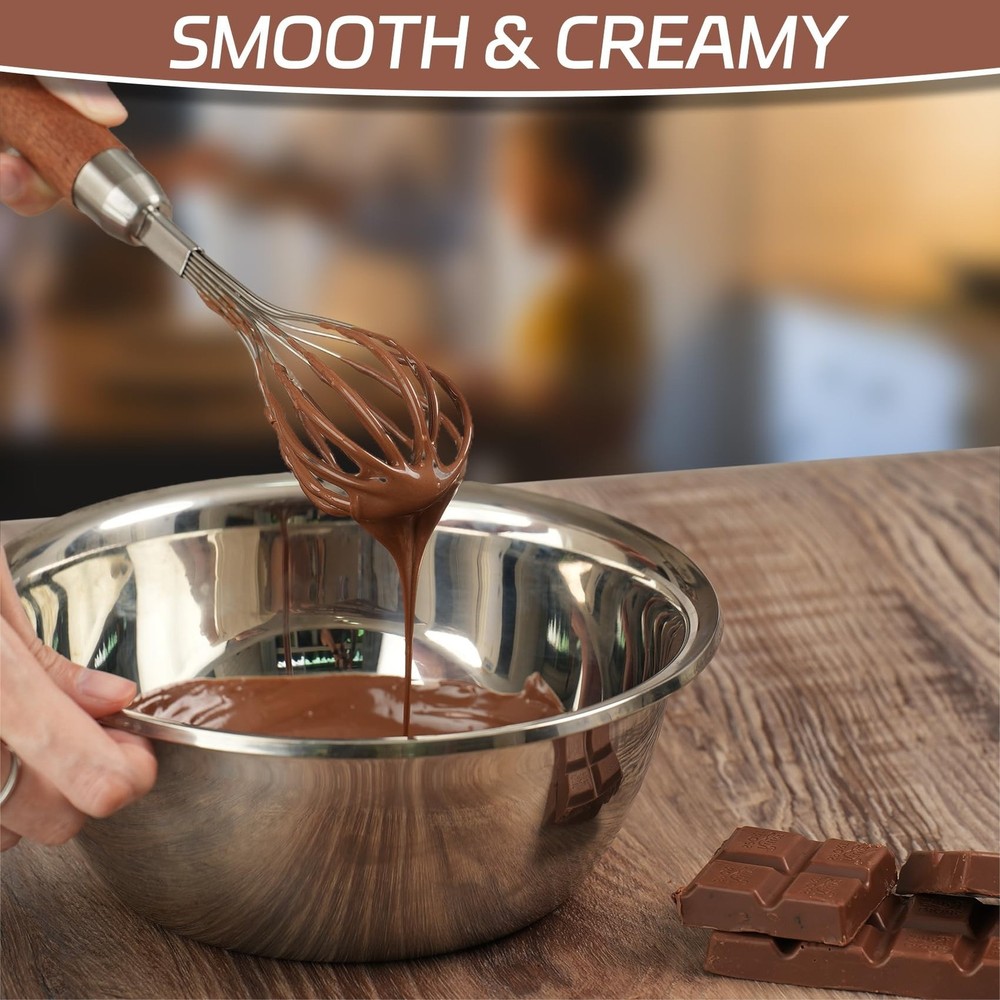 Stainless Steel Wire Whisk, Wooden Handle Kitchen Multi Function Non Stick Ba...