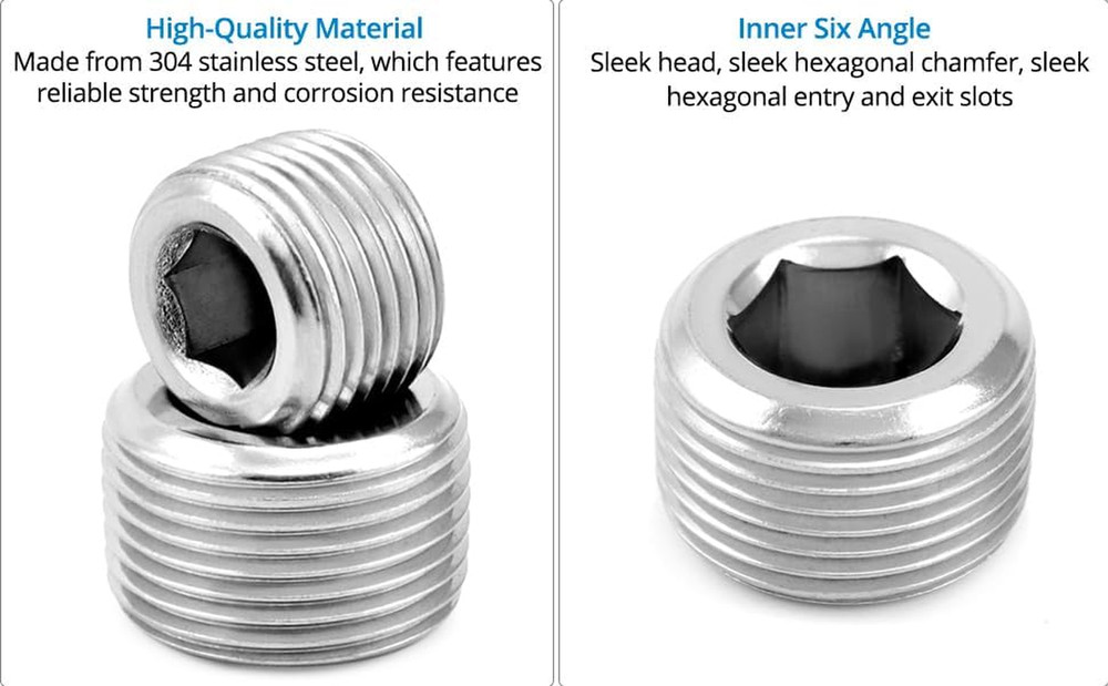 QWORK 304 Stainless Steel Pipe Fitting Kit Hex Countersunk Plug Assortment Set w