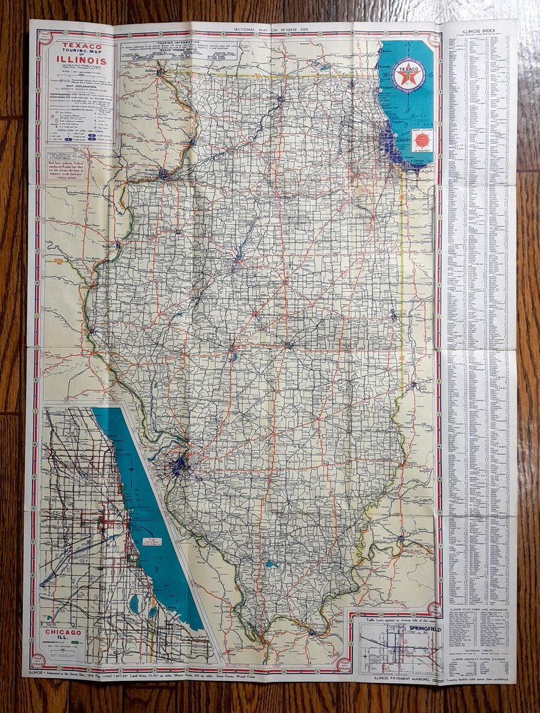 Vintage 1941 Texaco Illinois Road Map