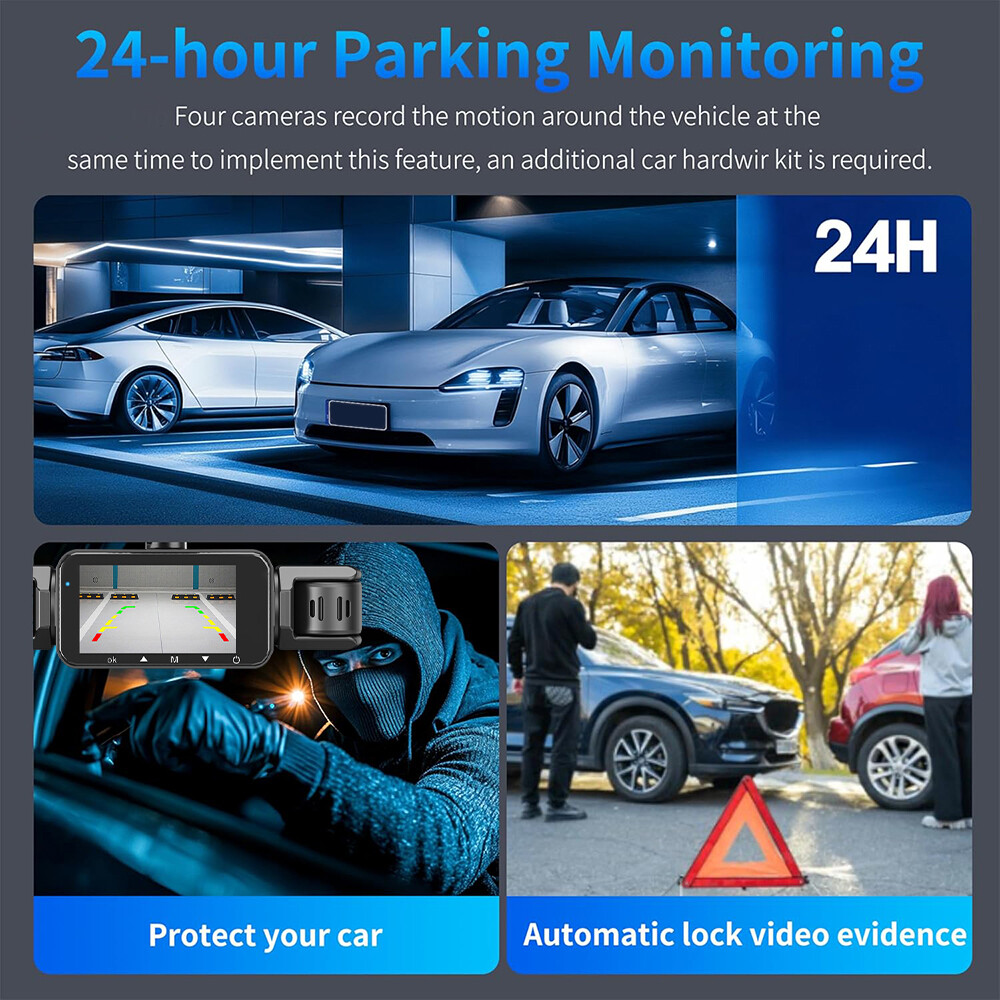 4K HD 4-Channel Dash Cam 1080P Front Rear G-sensor Video Recorder Car DVR Camera