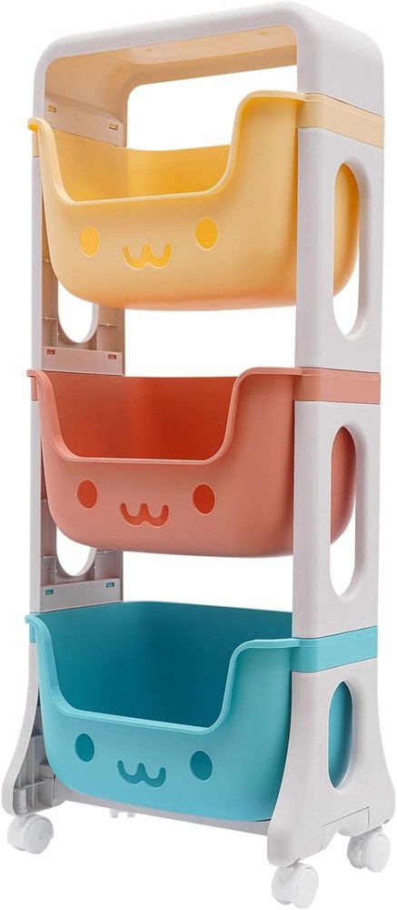 3-Tier Rolling Cart Stackable Utility Storage Trolley Serving Cart w/ Baskets