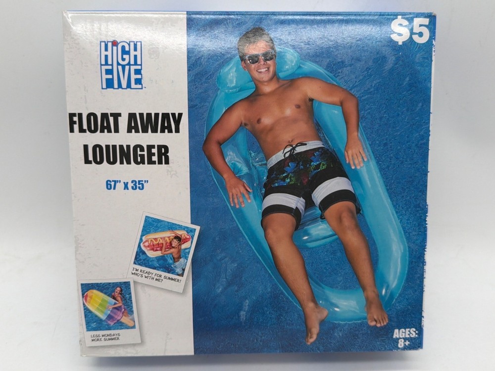 High Five Float Away Lounger 67" X 35" Inflatable Pool Float For Ages 8+