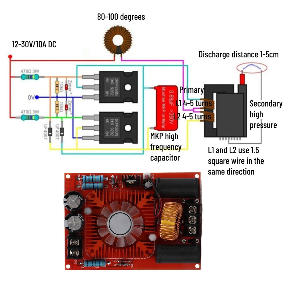ZVS Driver Module 12V to 30V DC High Voltage Generator with Flyback Transform...
