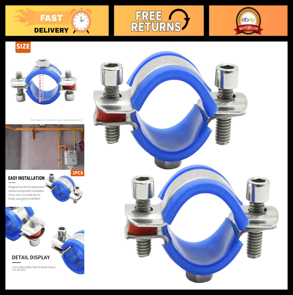 Adjustable Stainless Steel Pipe Bracket Clamp - 2 Pcs Wall/Ceiling Mount Hanger
