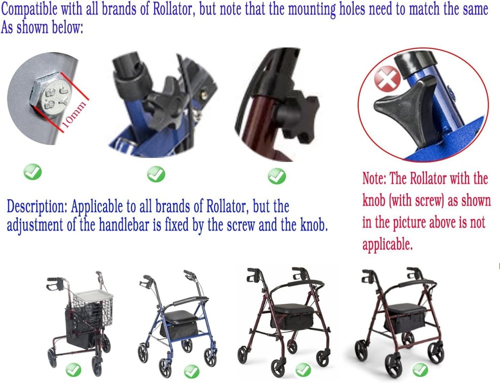 Black Replacement Arm Adjustment Knobs for Rollators – Durable & Easy to Install