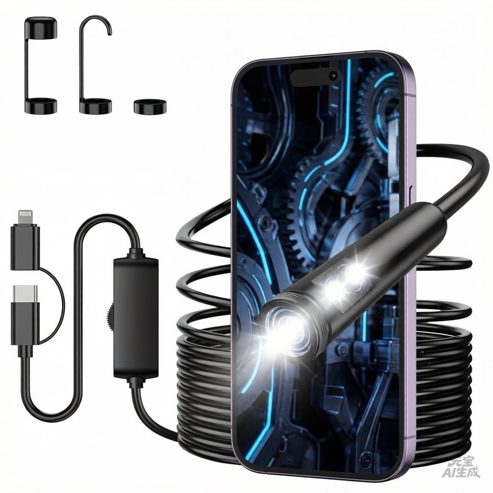 1920P HD Endoscope Borescope 8mm Inspection Snake Camera for iPhone Android iOS