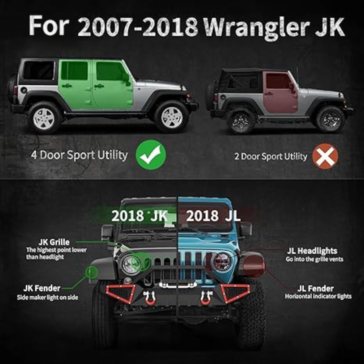 Running Boards For 07-18 Jeep Wrangler JK 4 Doors Black Powder Coated Side Steps