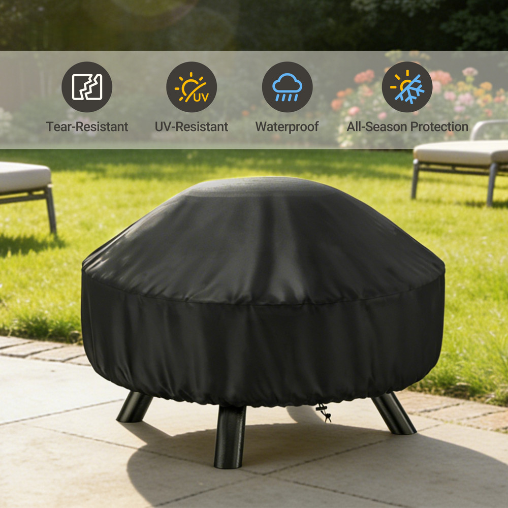 32" Fire Pit Cover Waterproof Round 22-32" Outdoor Windproof Drawstring