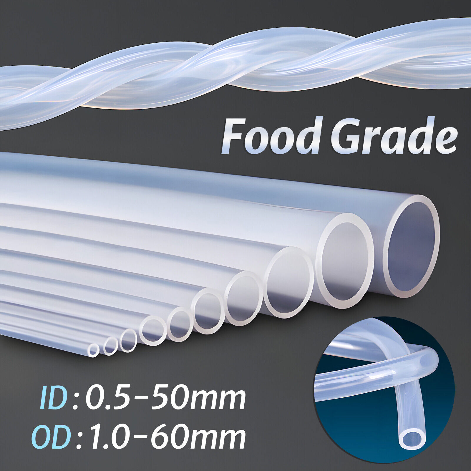 Clear Translucent Food Grade Silicone Vacuum Tube Beer Hose Pipe Soft Rubber