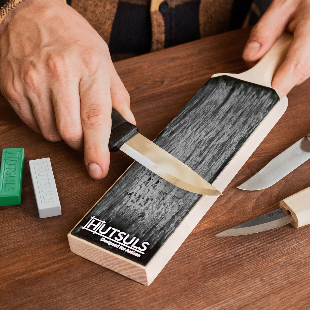 Hutsuls Knife Stropping Leather Sharpening Strop Green White Compound Sharpener