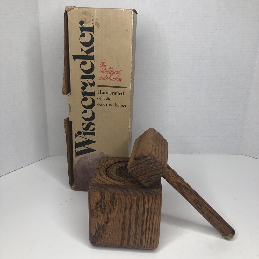 Vintage Blockbusters Wisecracker - Nutcracker Oak Brass Mallet&Nut Holder w/Box