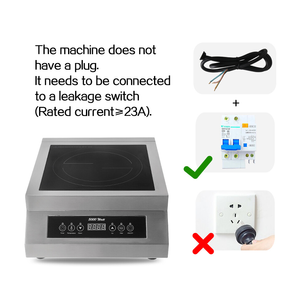 5000W Commercial Induction Cooker Touch Control Hotel Restaurant Kitchen Machine