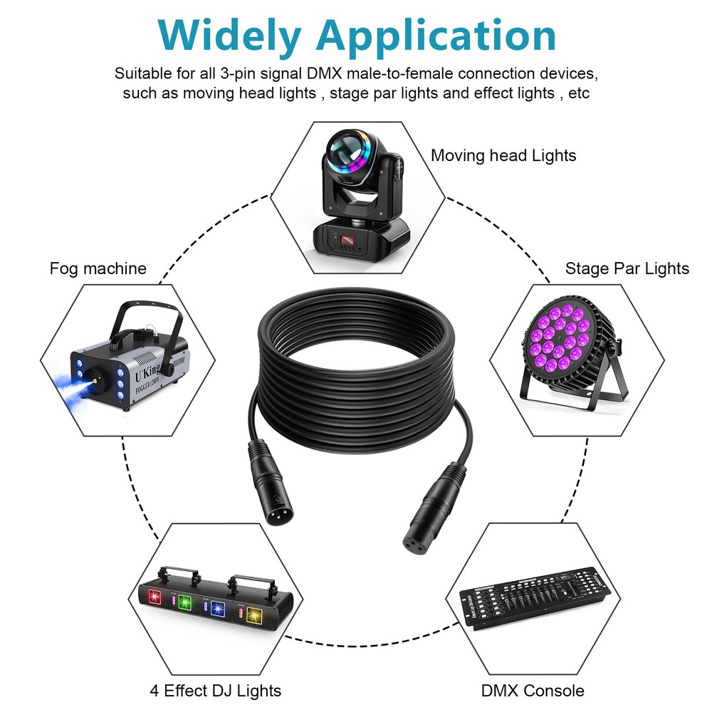 1-10PCS 3-Pin Professional Light DMX Cable with Locking XLR Ends