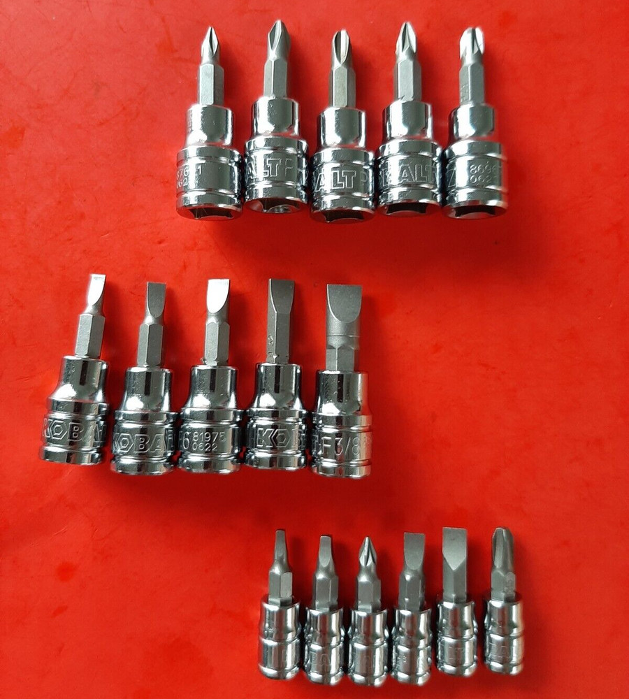 NEW KOBALT 16 Pc 1/4" 3/8 Dr Phillips Flat Tip Screwdriver Bit Driver Socket Set