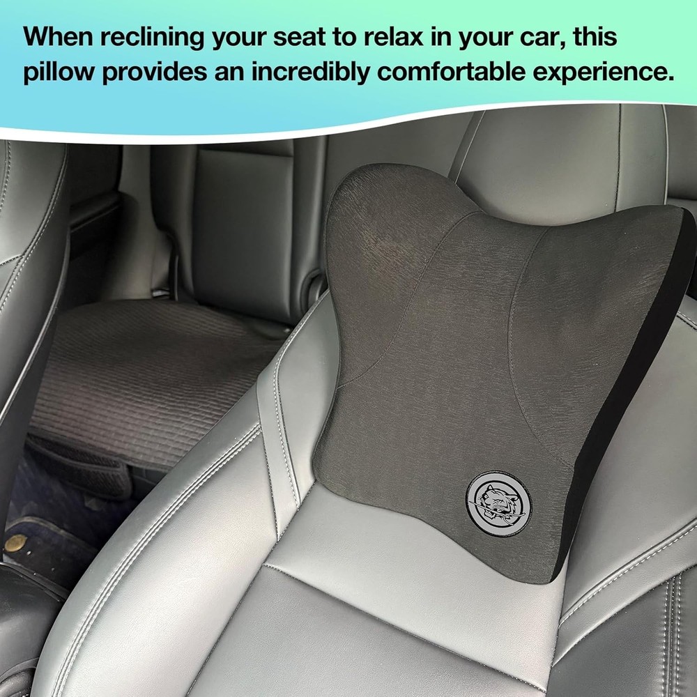 Dark Grey Memory Foam Car Neck Pillow with Adjustable Strap Support