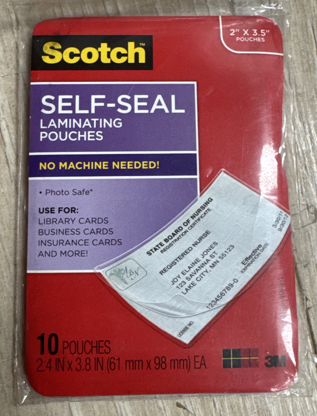 NEW Scotch Self-Sealing Laminating Pouches Business Card 2" x 3.5" 10PK LS851-1O