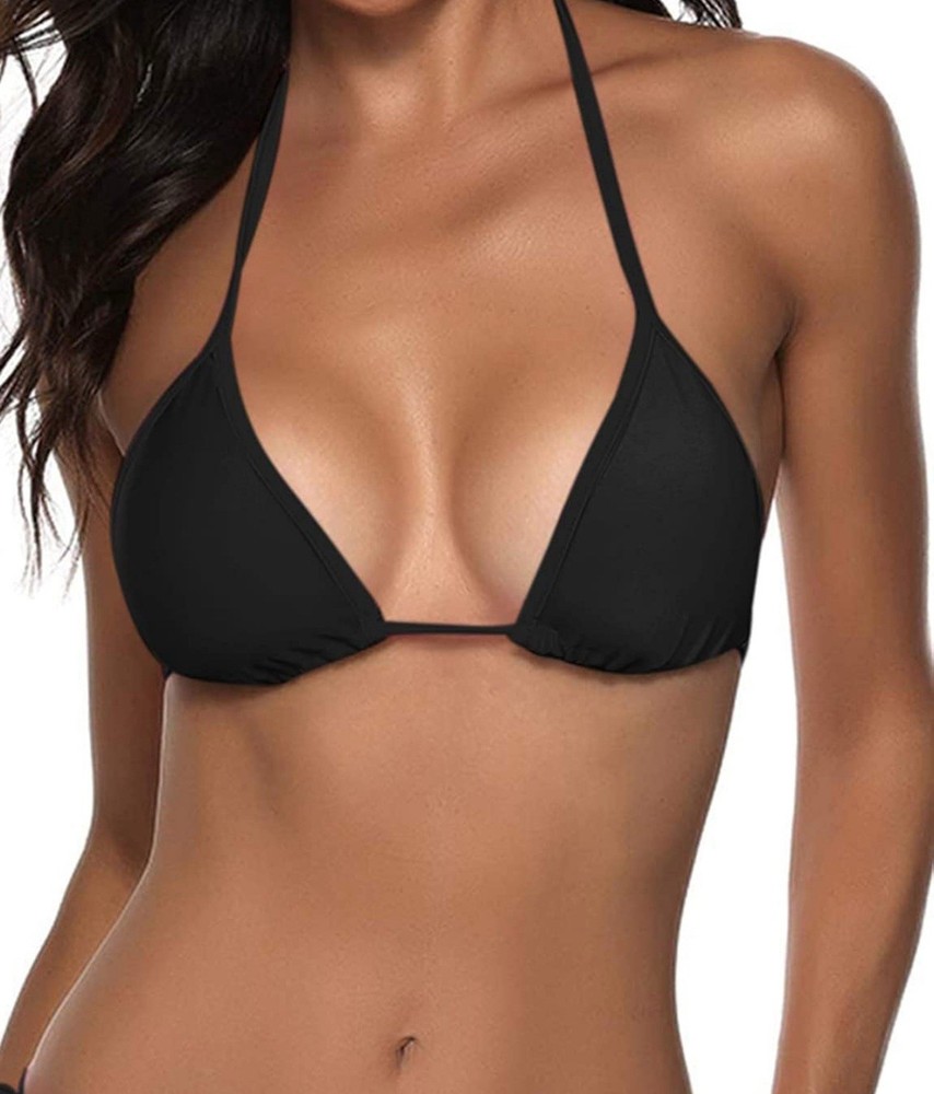 Suvimuga Womens Triangle Bikini Top Push up Padded Halter String Black Sz Medium