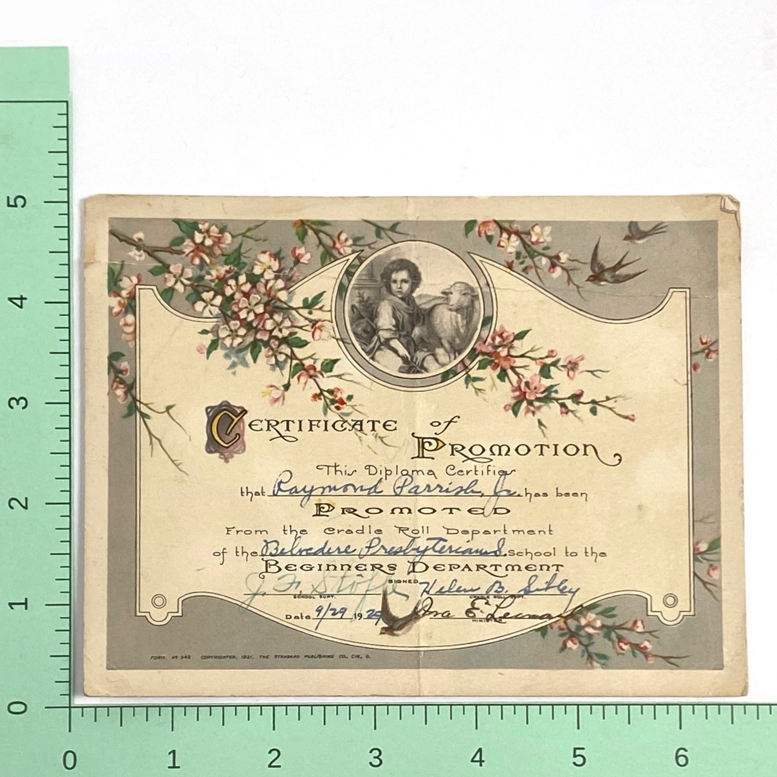 1929 Belvedere Presbyterian School, California Pre School Graduation Certificate