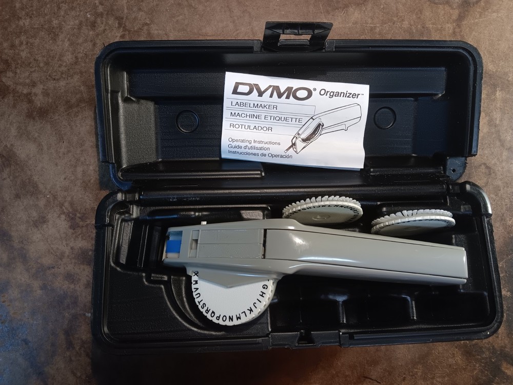 Vintage Dymo Organizer Label Maker with Case, Multiple Wheels