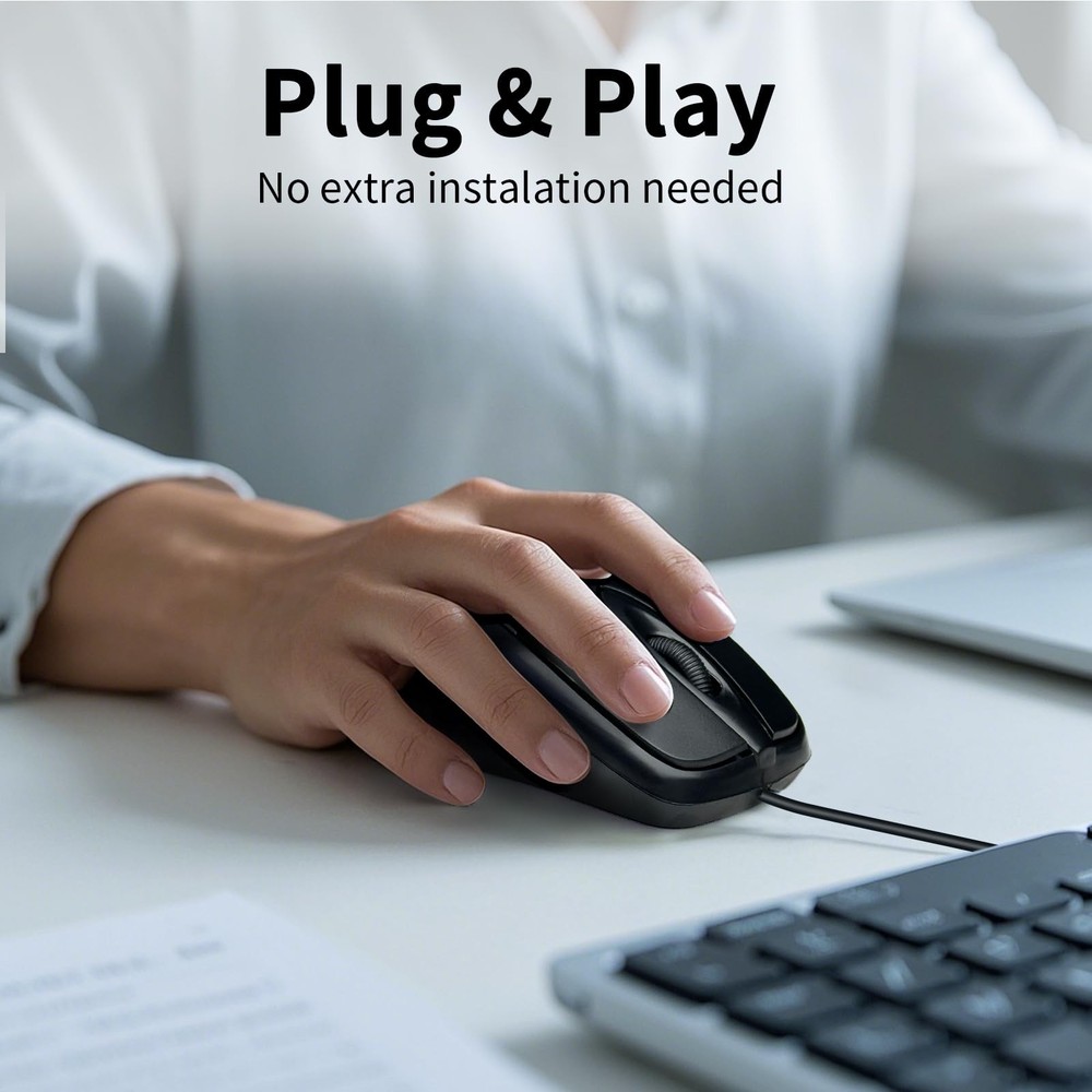 High-Performance Wired PS2 Mouse - 1000 DPI Resolution Black 5ft Cable Includ...