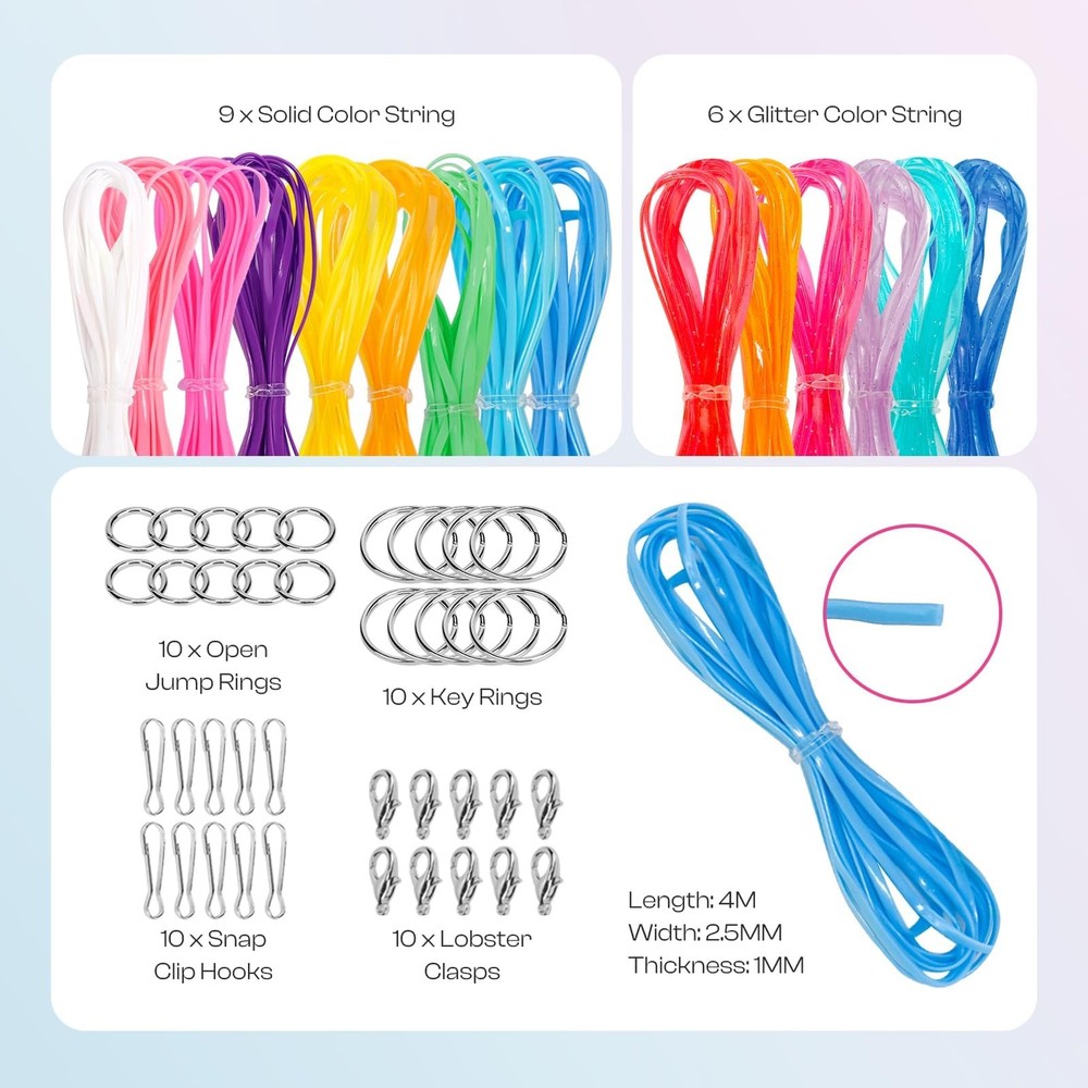 Caydo Plastic Lanyard String Kit, 15 Colors 2 Style Multicolored