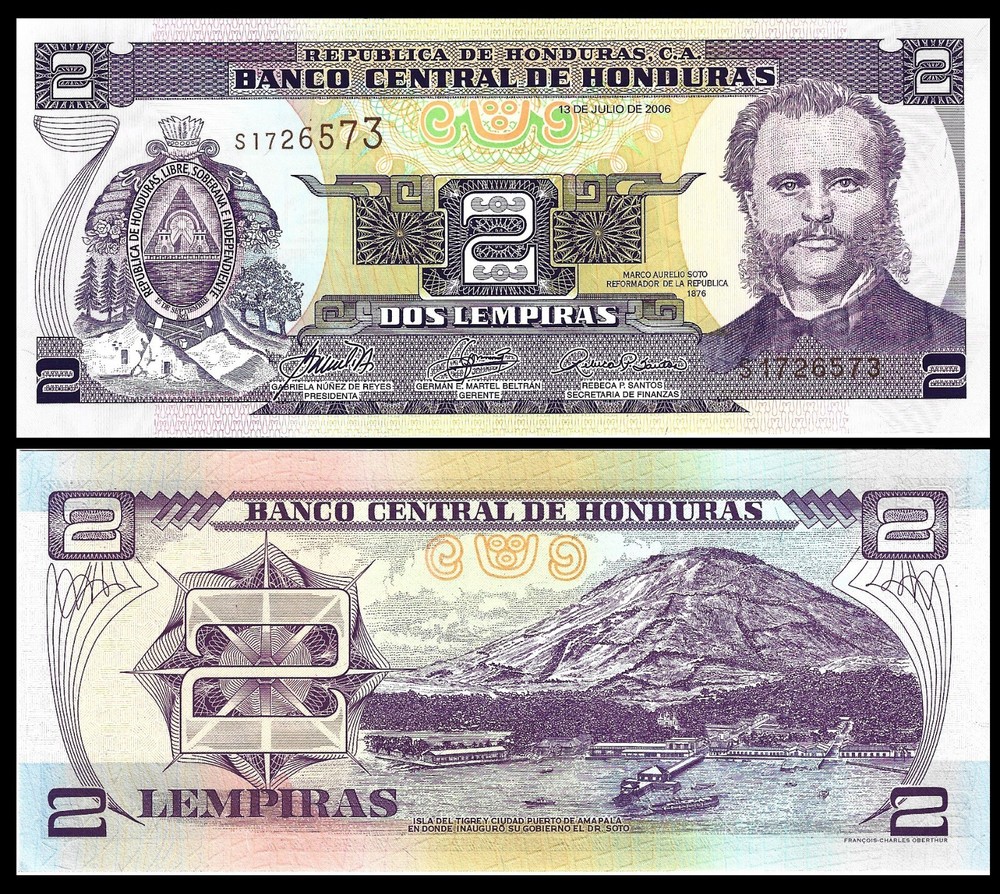 HONDURAS 2 LEMPIRAS 2004 P 80 UNC