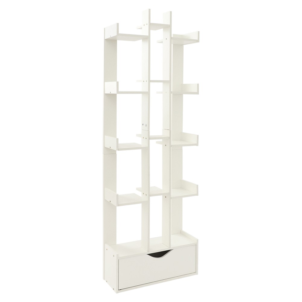 1.42m Bookcase, 15-Compartment Bookcase with Cabinet, Floor Standing Bookcase