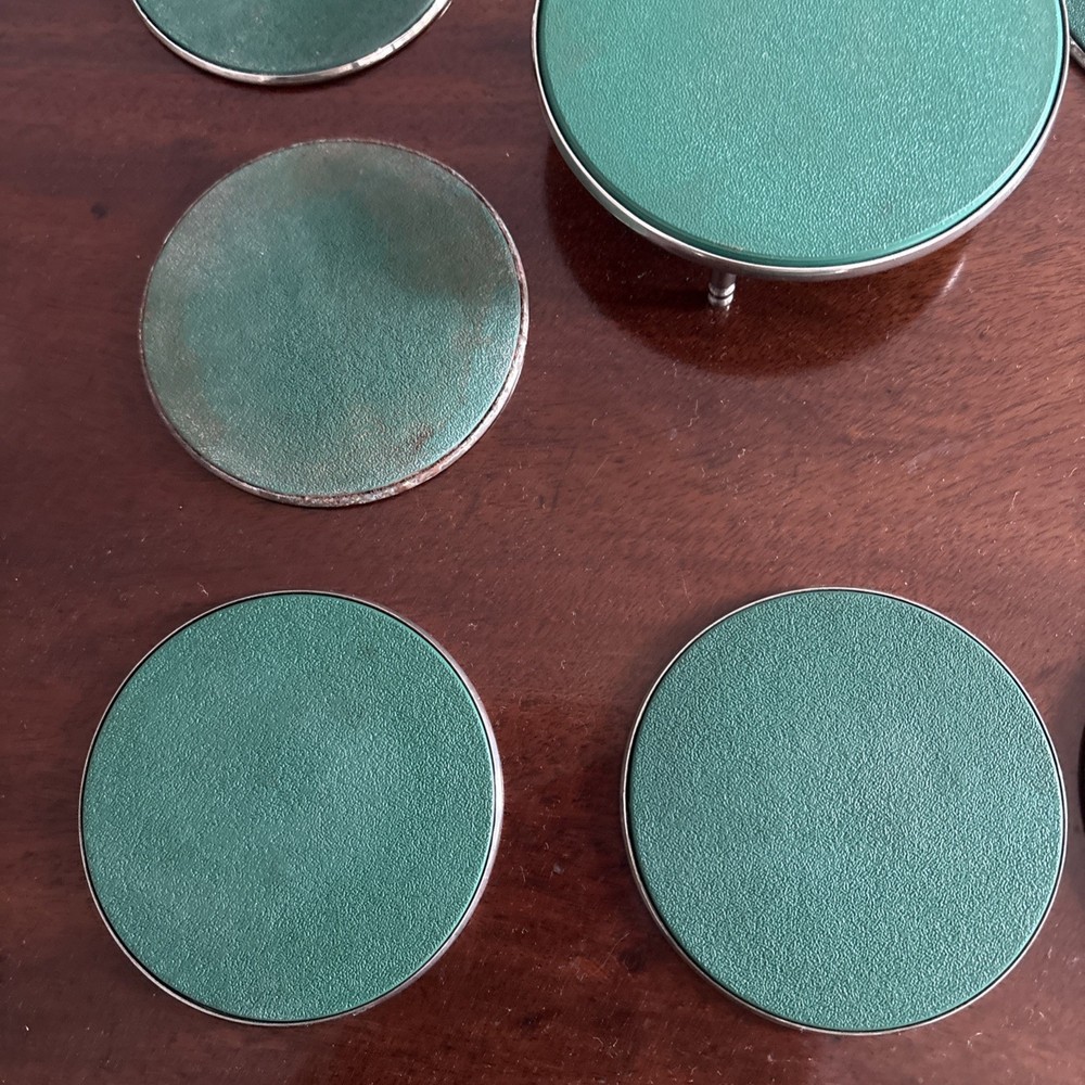 Vintage Silver Plated Coaster Set 6 Piece With Holder Engraved Tableware