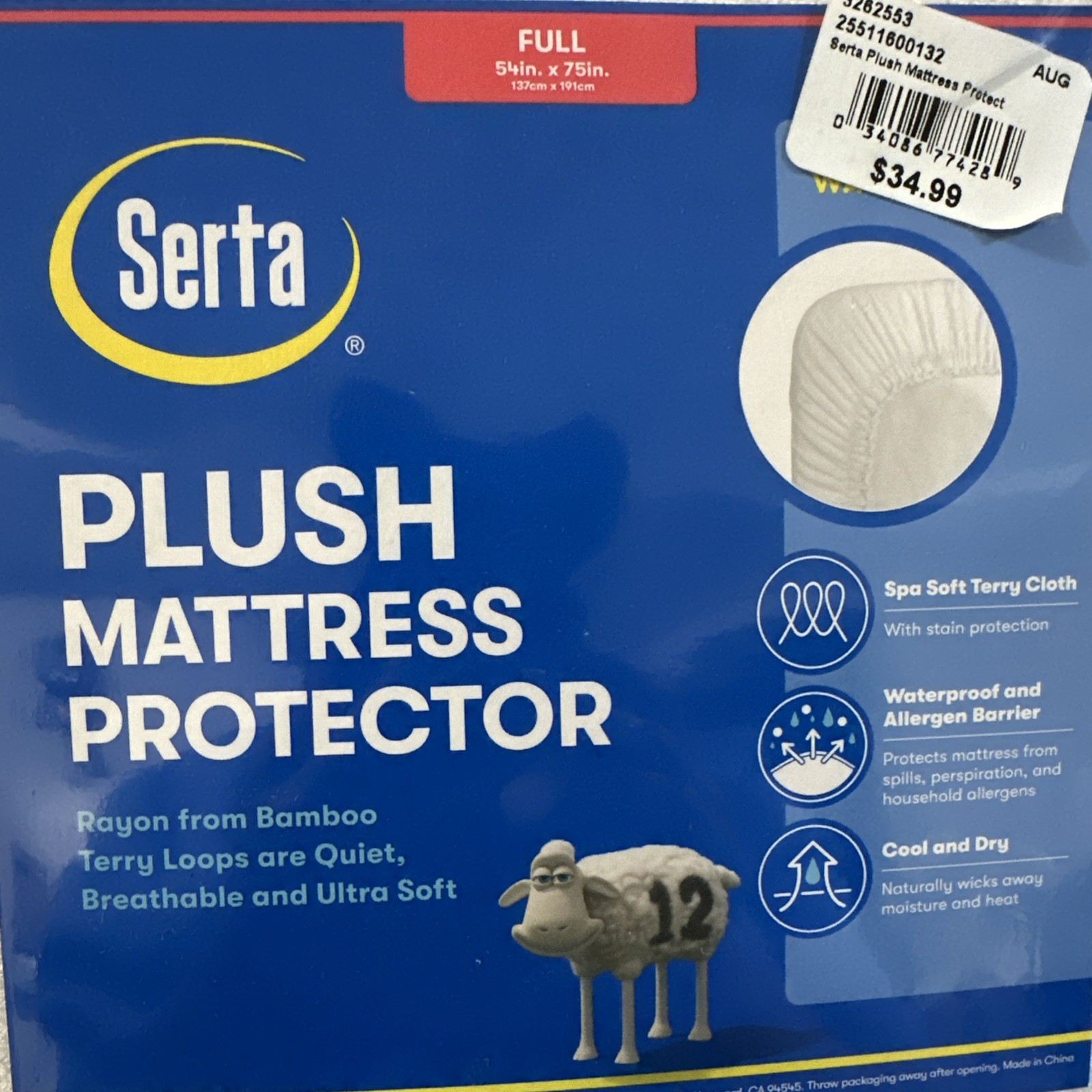 Serta Full Plush Mattress Protector Waterproof 54" X 75"