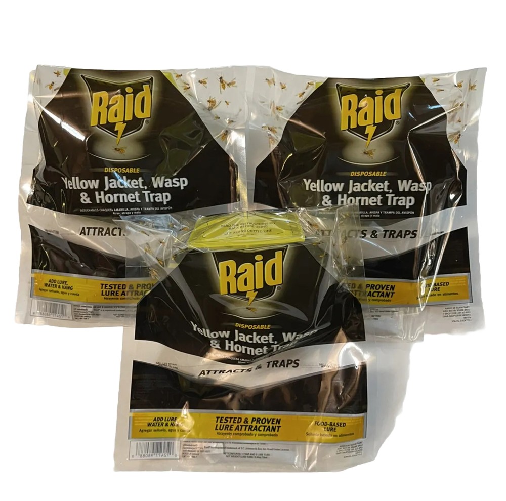 Raid 3 Pack Disposable Traps Yellow Jackets, Wasps and Hornets