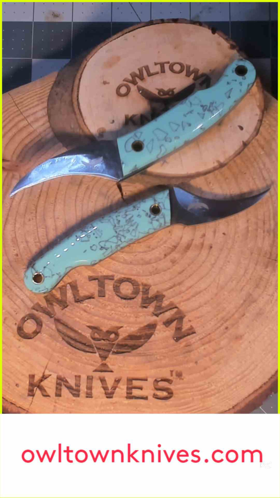 Owltown Pivia Moon Knife, Pikal, Elvia fusion 12c27 steel clip on leather sheath