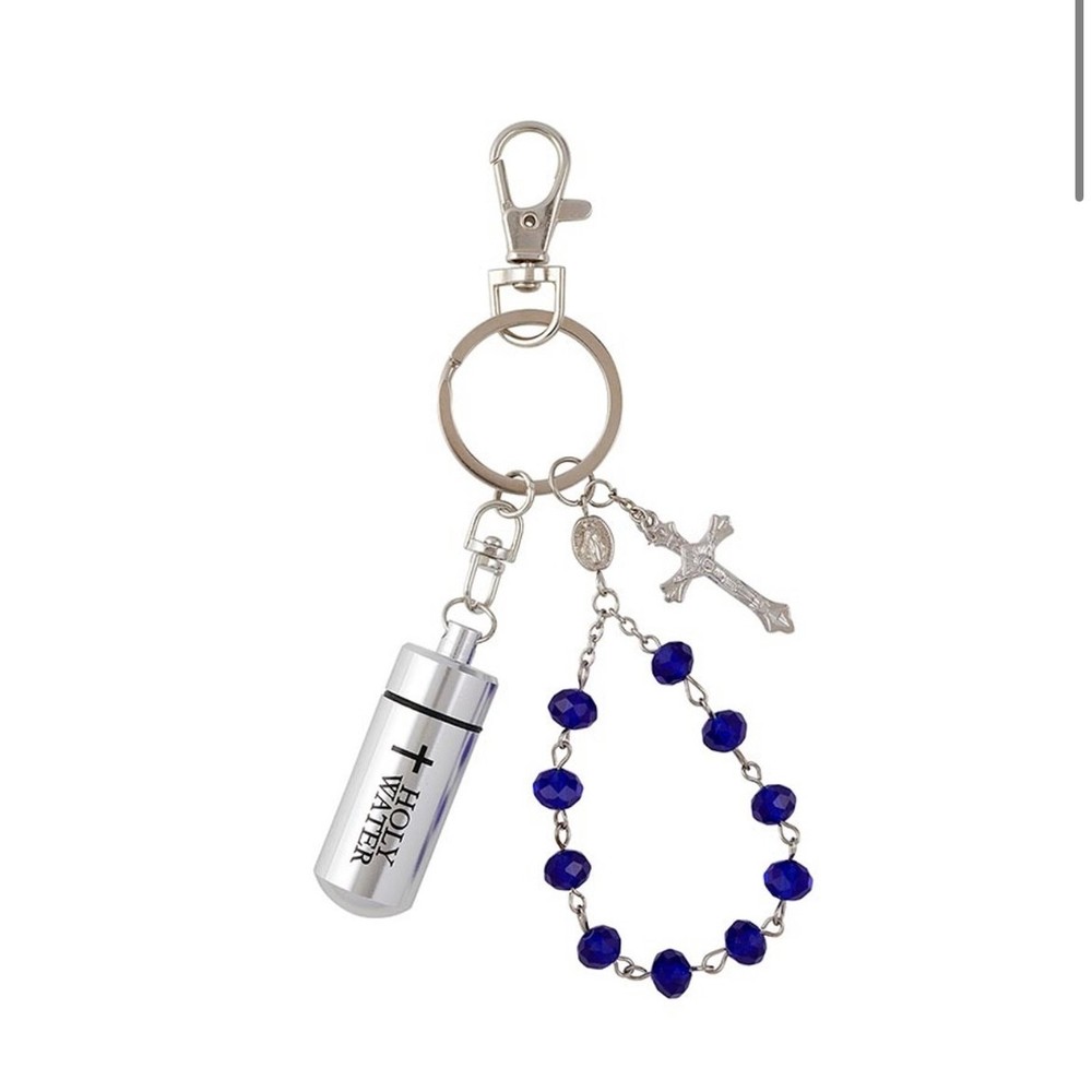 Glass Rosary HOLY WATER Vial KEYCHAIN Container Pocket Carrier Crucifix Empty