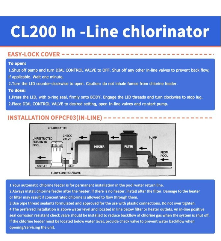 Automatic Chlorinator Feeder CL200 Inline Pool Hayward Replacement 9lb Capacity