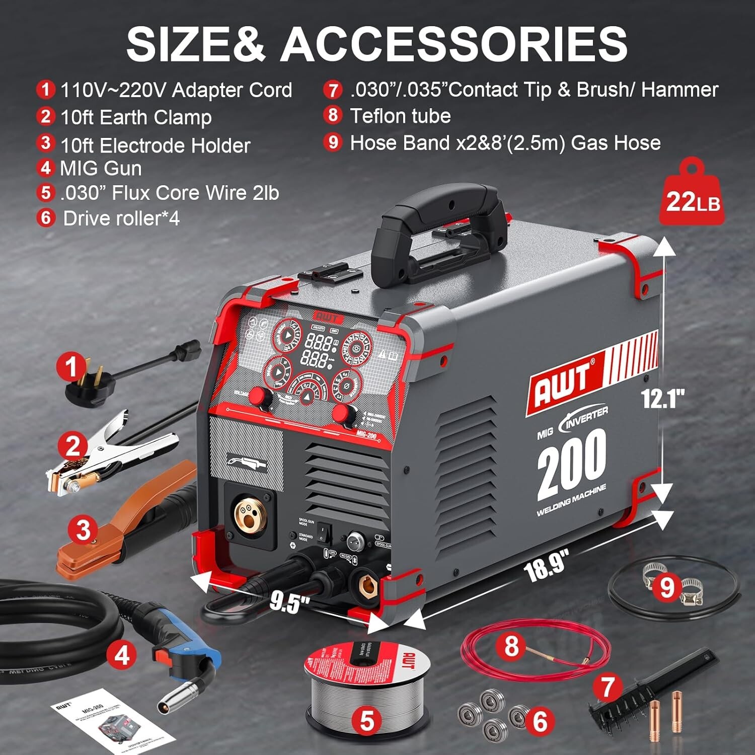200 Amp MIG Welder, 8 in 1 Multi-Process Aluminum Welding Machine LED Digital