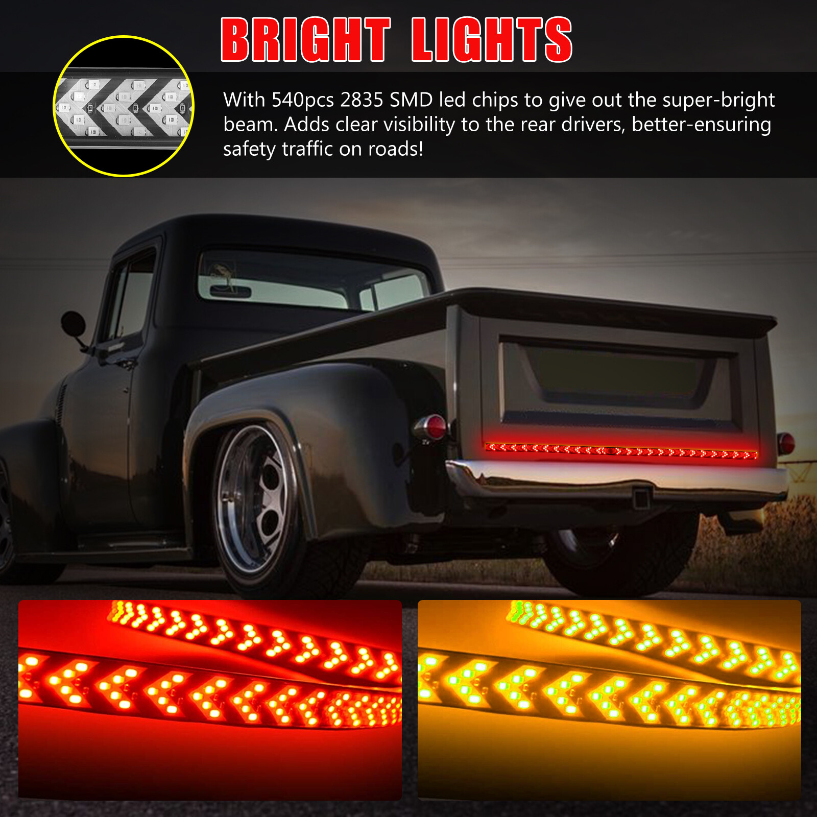 60" Inch Truck Tailgate LED Light Bar Brake Reverse Turn Signal Stop Tail Strip