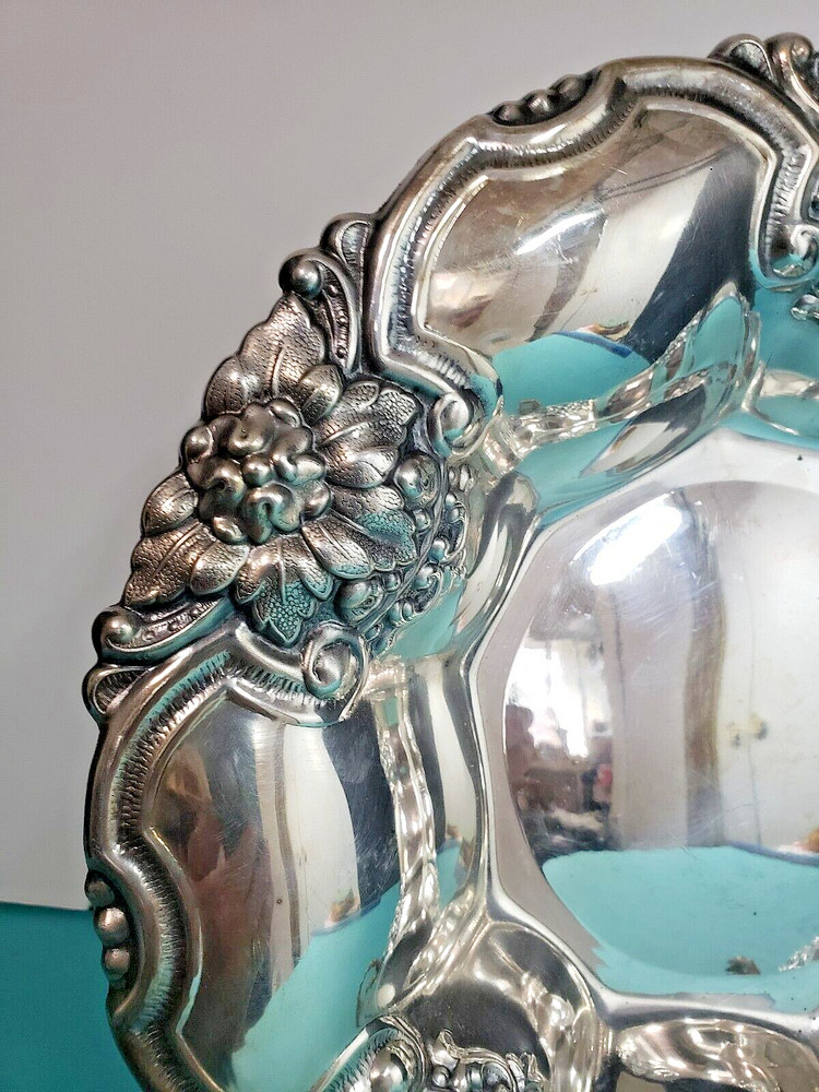 SILVER PLATE BOWL WITH GRAPE DESIGN