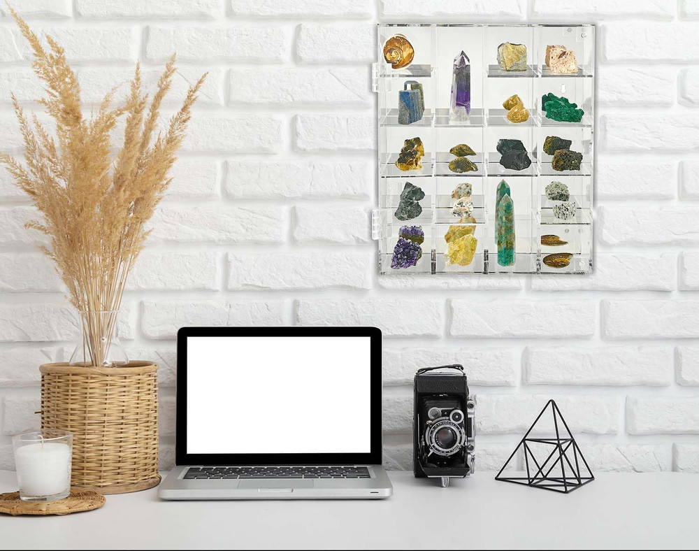 Acrylic Display Case Adjustable Clear Rock Display Case Shadow Box with Shelves