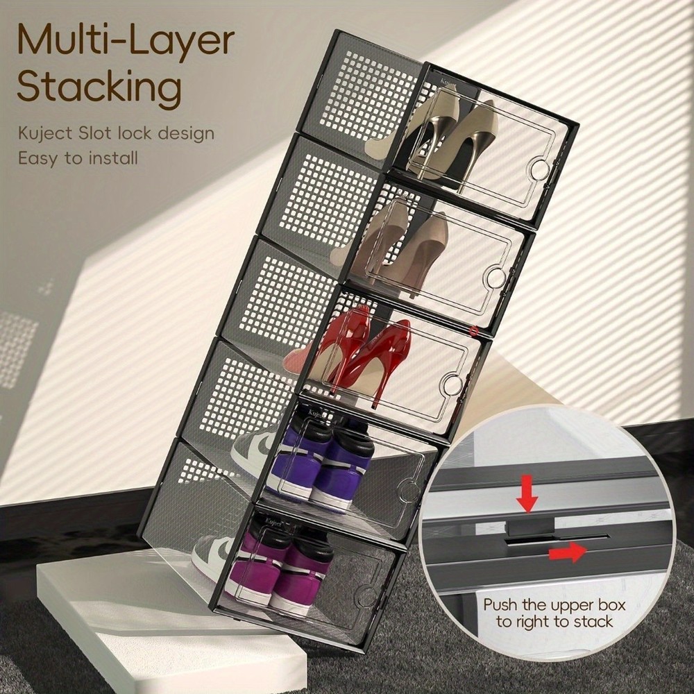 Large Shoe Storage Boxes Organizers Clear Plastic 6 Pack Stackable Rack Holder