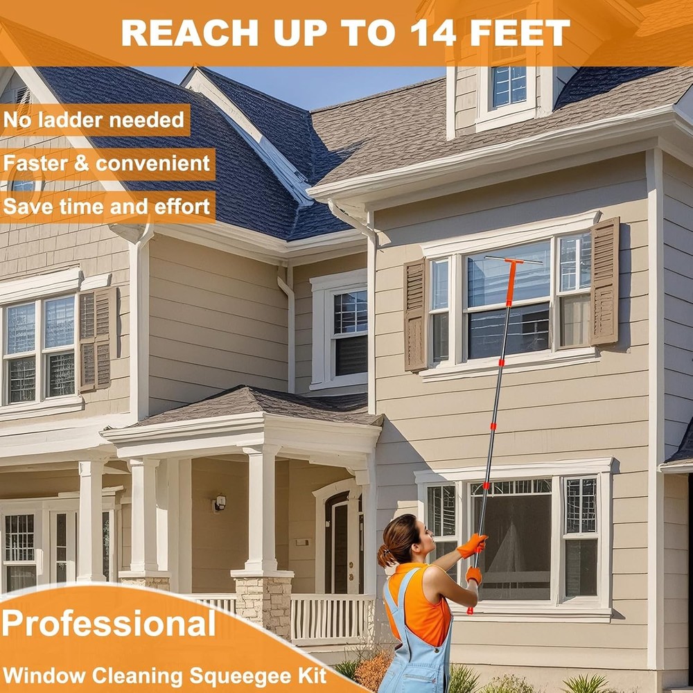 3 Pack 100 Inch Window Cleaner Squeegee Kit, Rotatable Squeegee and Scrubber wit