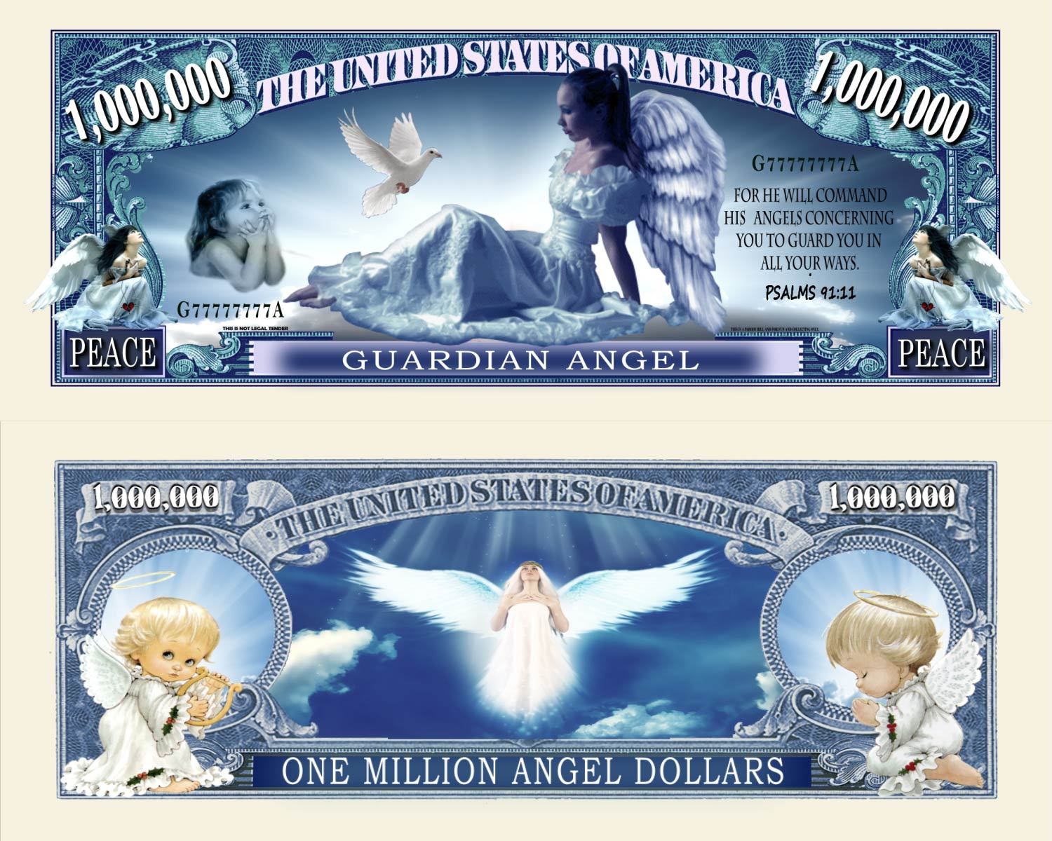 Guardian Angel Million Dollar Bill Play Funny Money Novelty Note + FREE SLEEVE