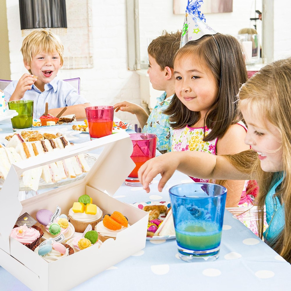 6 Pack Cupcake Boxes with Inserts 6 Holders, White Standard Bakery Boxes with...