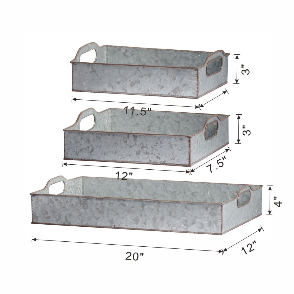 Galvanized Decorative Trays Set Rustic Industrial Pedestal Display Stands