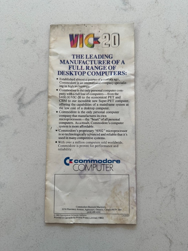Rare Commodore VIC-20 Ad Pamphlet Flyer Fold-Out