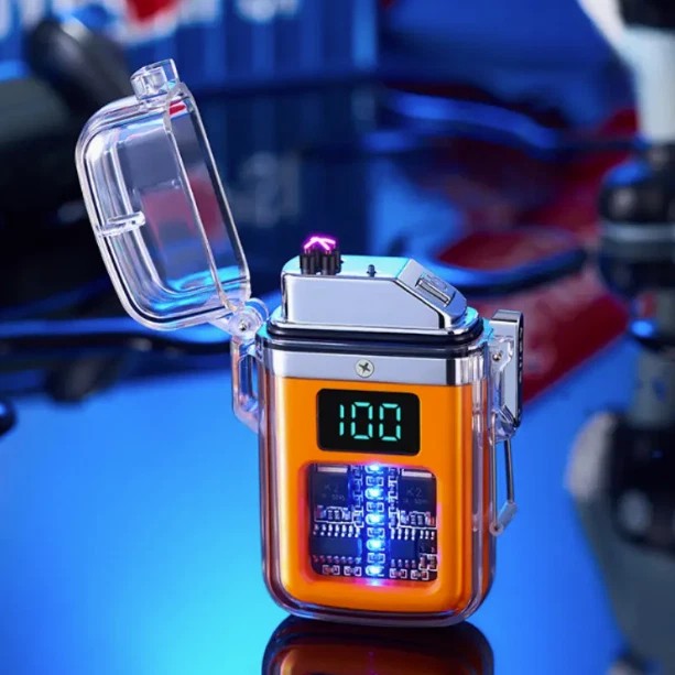 1XTransparent shell waterproof rechargeable pulse lighter with digital display