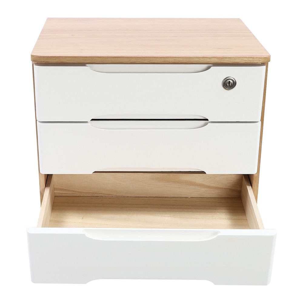 Wooden 3-Tier Desktop Organizer with Locking Drawers for Efficient Storage